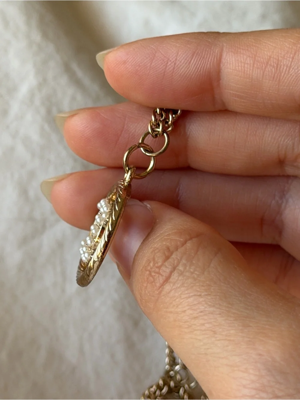 CHANEL Gold-Tone CC Pearly Pendant Necklace